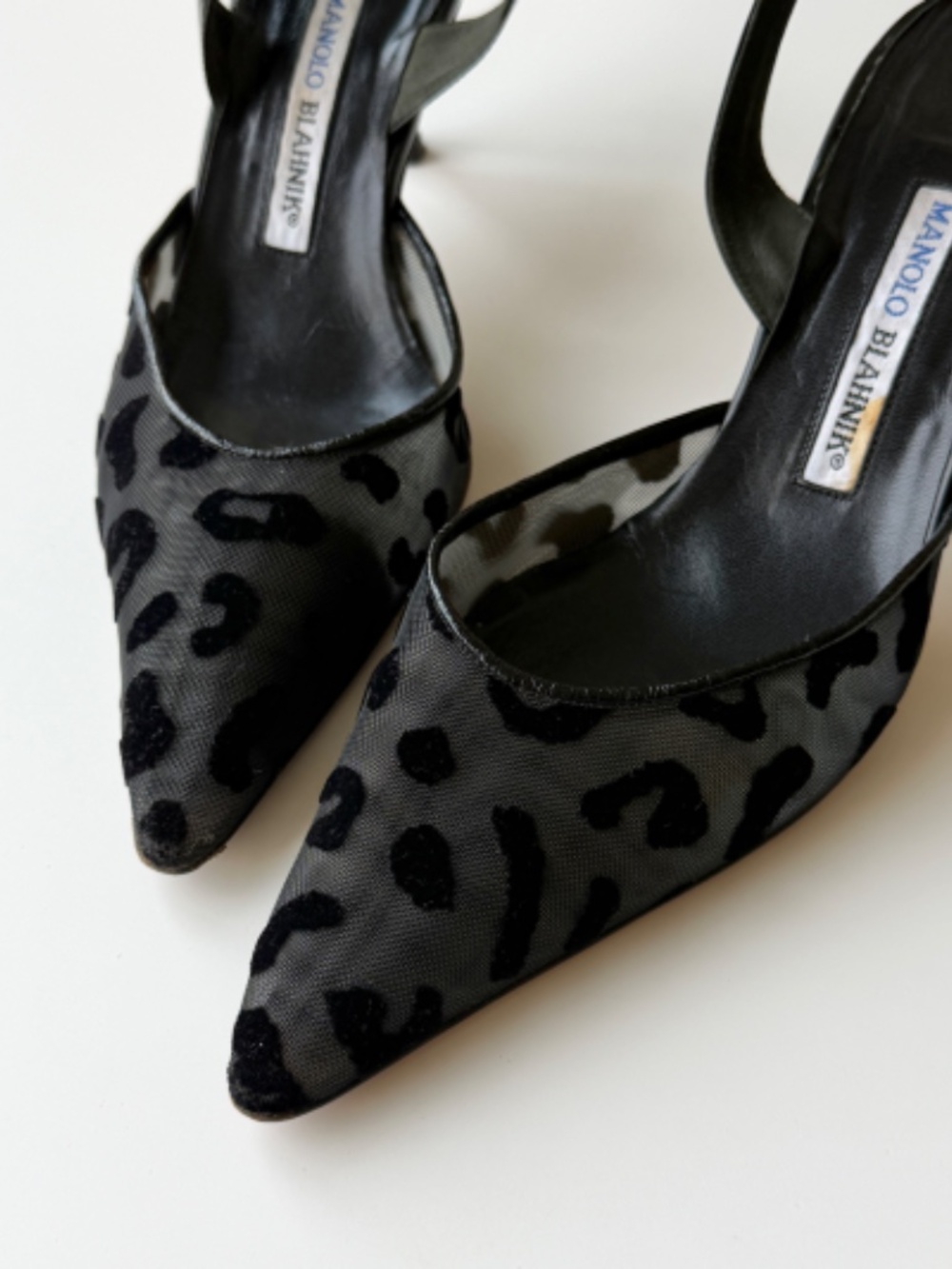 Vintage Manolo Blahnik black leopard mesh slingback, IT 39, approx. US 8.5–9 - Picture 10 of 12